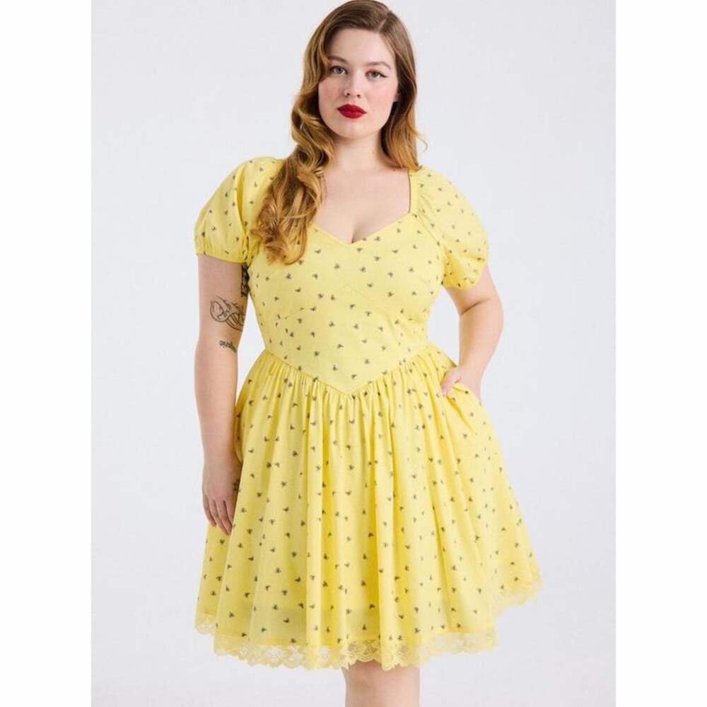 Retro Chic by Torrid Yellow Bee Print Puff Sleeve Mini Dress